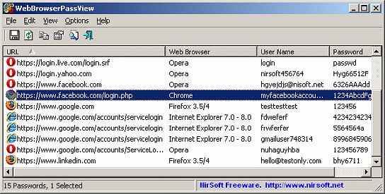 Nirsoft WebBrowserPassView